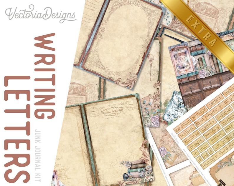 Creative Writing DELUXE MEGA Crafting Bundle, Writer, Vintage Books, Printable Paper Pack, Embellishments, Junk Journal, Craft Kits 002690 image 9