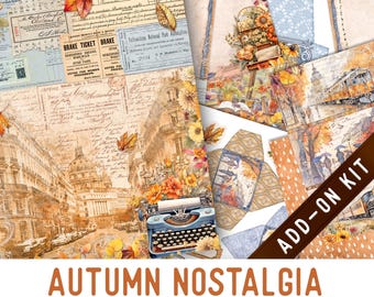 Autumn Nostalgia Junk Journal Kit ADD-ON, Printable Autumn Junk Journal Pages Journal Kit Craft kits Vintage Autumn Junk Journal 003571