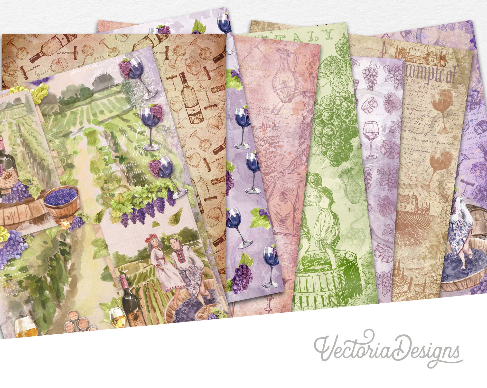 A Wine Tasting Paper Pack, Decorative Paper Pack, Digital Paper Pack