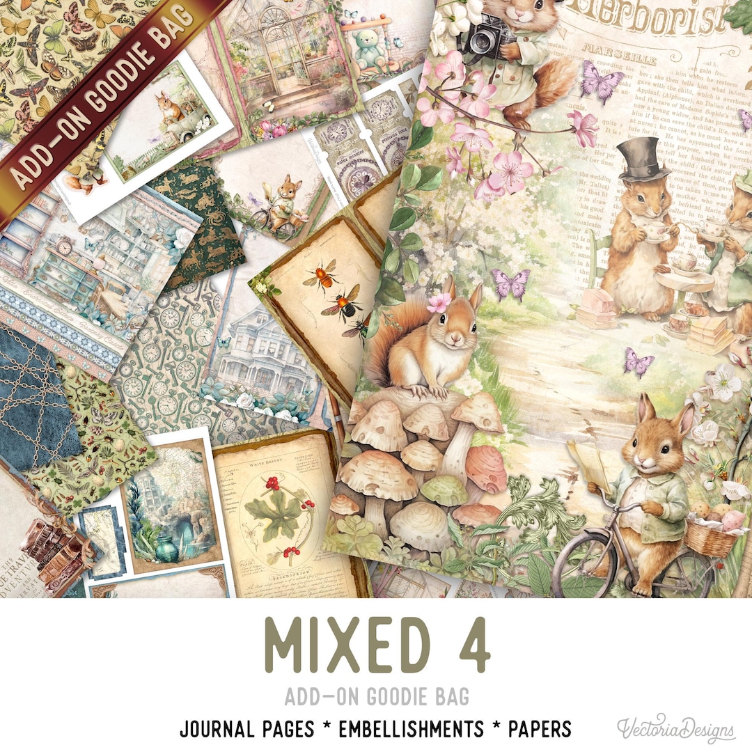 Mixed 4 Goodie Bag, Junk Journal Pages, Papers, Junk Journal