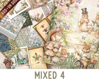 Mixed 4 Goodie Bag, Junk Journal Pages, Papers, Junk Journal Printables, Junk Journal Supplies Printable Junk Journal Kit 003488
