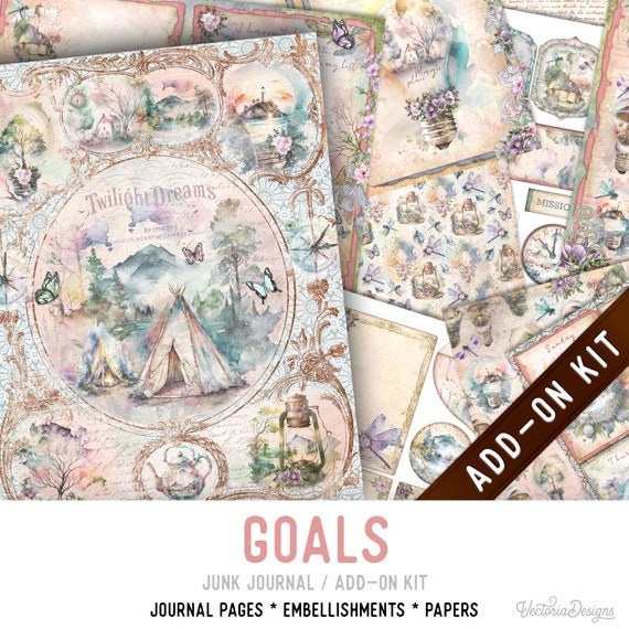 Goals Junk Journal Add-On Kit, Printable Pages, Embellishments, Papers - 003340