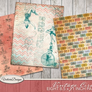 Vintage Circus Paper Pack, Printable Paper Pack, Decorative Paper, Circus Decoration, Digital Paper Pack, Crafters Paper Pack 002022 image 3