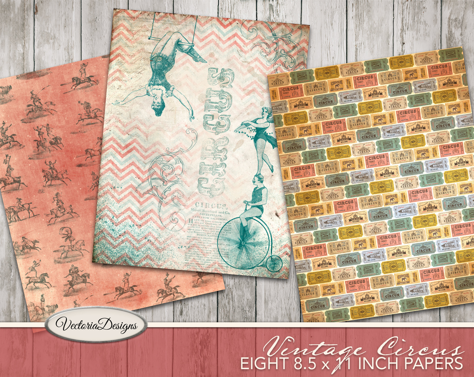 Vintage Circus Paper Pack, Printable Paper Pack, Decorative Paper