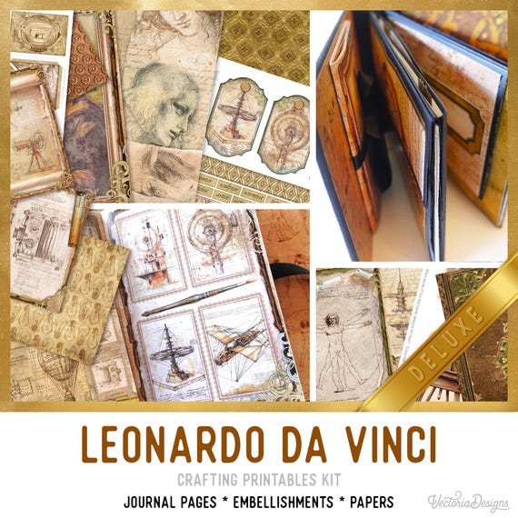 Leonardo Da Vinci Junk Journal Kit DELUXE large - Printable Pages, Papers and Embellishments - 003841