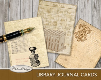 Library Journal Cards, Printable Library Cards, Digital Library Cards, Library Decoration, Project Life Cards, Printable Note Book 001758