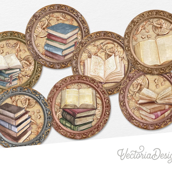 Book Collection Circles, Printable Book Circles, 2 Inch Circles, Printable Circles, Junk Journal Embellishments, Scrapbook, Digital - 002575