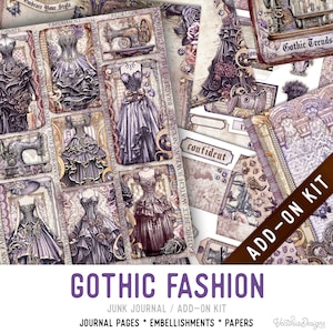 Gothic Fashion Junk Journal Kit ADD-ON, Halloween Printable Halloween Junk Journal Pages Journal Kit Craft kits Vintage Junk Journal 003500