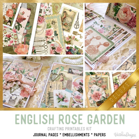 English Rose Garden DELUXE Junk Journal Kit - Printable Pages, Papers and Embellishments for Crafting - 002296