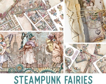 Steampunk Fairies Junk Journal Kit Steampunk Fairy Crafting Printable Junk Journal Embellishments Printable Paper Craft Kits Tutorial 002895