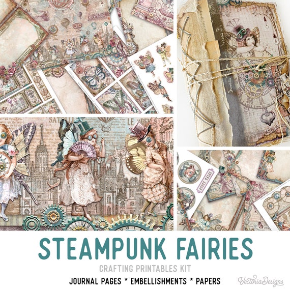 Steampunk Fairies Junk Journal Kit Steampunk Fairy Crafting Printable Junk Journal Embellishments Printable Paper Craft Kits Tutorial 002895