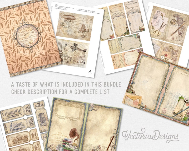 Creative Writing DELUXE MEGA Crafting Bundle, Writer, Vintage Books, Printable Paper Pack, Embellishments, Junk Journal, Craft Kits 002690 image 4