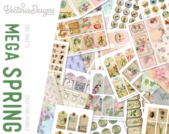 Mega Spring Bundle, Printable Paper, Scrapbook Journal, Mega Crafting Bundle, Collage Sheets, Spring Decoration Bundle, Ephemera 001739