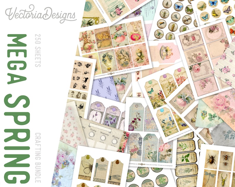 Mega Spring Bundle, Printable Paper, Scrapbook Journal, Mega Crafting Bundle, Collage Sheets, Spring Decoration Bundle, Ephemera 001739 image 1