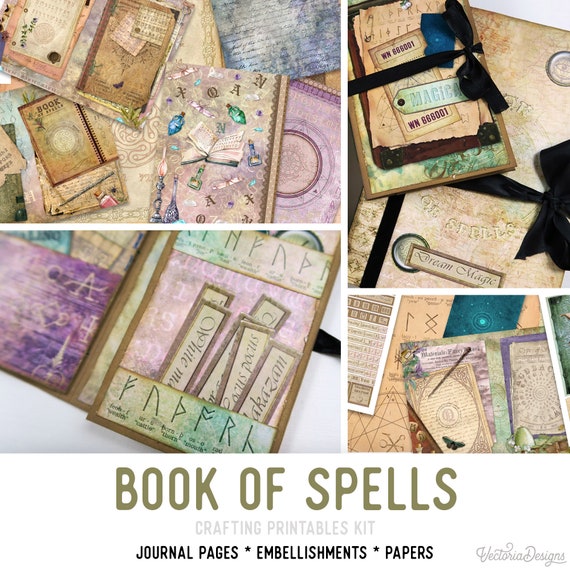 Book of Spells Crafting Printables Kit, Craft Kits, Junk Journal Printable,  White Witch Journal, Magic Junk Journal, Supplies Kit 002249 