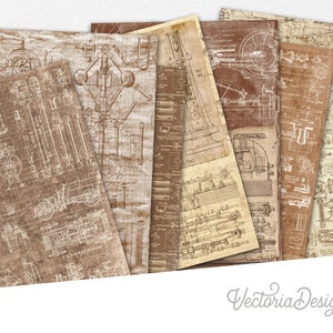 Mechanics themed ephemera pack of vintage blueprints sheets for crafting. Digital embellishments 002367