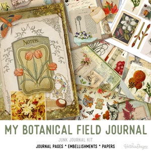 Botanical Field Journal Botanical Journal Junk Kit Printable Embellishments Papers Printable Journal Scrapbooking Instant Download - 002140