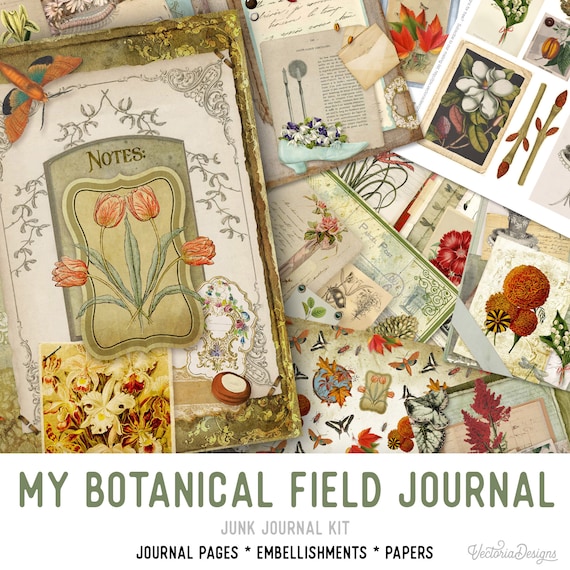 Botanical Field Journal Junk Kit - Printable Pages for Crafting - 002140
