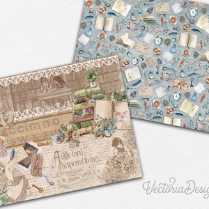 Book Lovers Horizontal Paper Pack, Printable Paper Pack, Landscape Paper Pack, Scrapbook Paper Pack, Decorative Paper, Digital Paper 002664 image 2