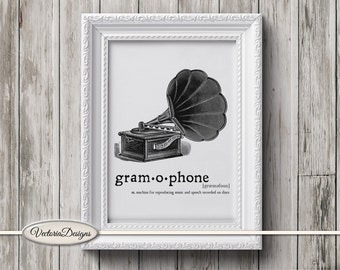 Gramophone Vintage Printable, Black And White Print For Framing, Monochrome Illustration Art, Wall Painting In Black And White Sketch 000637