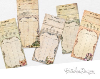 Romantic Old Library Cards, Printable Library Cards, Junk Journal Embellishments, Scrapbooking, Library Journal, Crafting Printables 002590