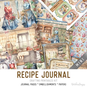 Recipe Journal Junk Journal Kit MINI, Recipes Crafting Printables Kit Cooking Embellishments Printable Recipe Paper Craft Kit Craft - 003239