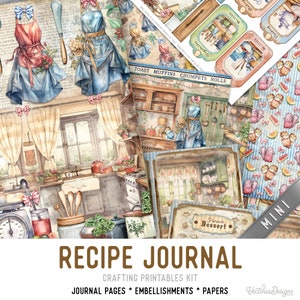 Recipe Journal Junk Journal Kit MINI, Recipes Crafting Printables Kit Cooking Embellishments Printable Recipe Paper Craft Kit Craft - 003239