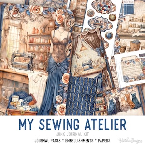 Sewing Atelier Junk Journal Kit, Vintage Sewing Junk Journal Kit Sewing Embellishments Junk Journal Papers Printable Craft kit Sewing 003378