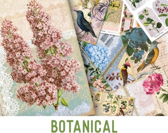 Botanical Junk Journal Kit, Printable Journal, Junk Journal Diy, Journal Pages, Pink Journal, Vintage Journal Kit, Journal Pack, DIY 002019