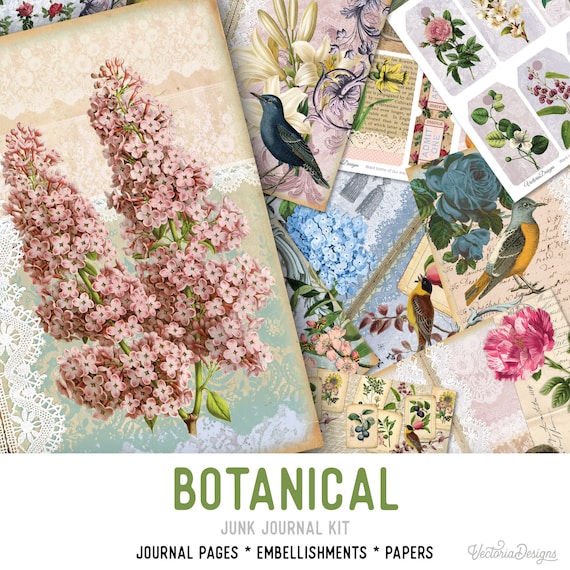 Botanical Junk Journal Kit - Printable Pages for Crafting - 002019