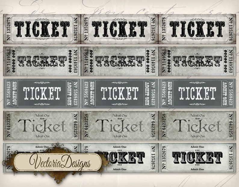 printable vintage tickets strips admit one coupon printable etsy