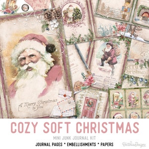 Cozy Soft Christmas Junk Journal Kit, Pink Christmas Junk Journal Kit, Printable Junk Journal Kit, Craft kit, Printable Journal Pages 002693