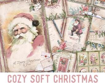 Cozy Soft Christmas Junk Journal Kit, Pink Christmas Junk Journal Kit, Printable Junk Journal Kit, Craft kit, Printable Journal Pages 002693