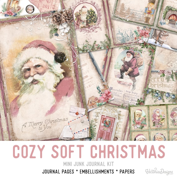 Cozy Soft Christmas Junk Journal Kit, Pink Christmas Junk Journal Kit, Printable Junk Journal Kit, Craft kit, Printable Journal Pages 002693