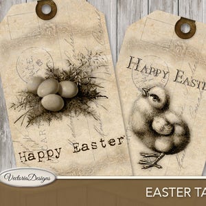 Easter Printable Tags, Easter Decoration, Gift Tags, Easter Download, Bunny Tags, Flower Tags, Easter Printable, Vintage Easter Tags 000358 image 3