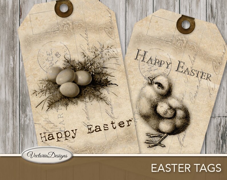 Easter Printable Tags, Easter Decoration, Gift Tags, Easter Download, Bunny Tags, Flower Tags, Easter Printable, Vintage Easter Tags 000358 image 3