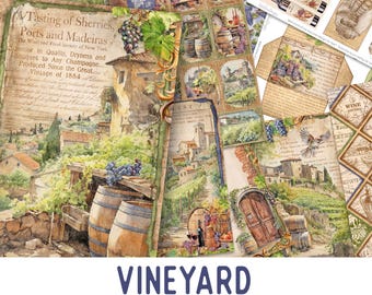 Vineyard Junk Journal Kit, Wine Crafting Printables Vineyard Embellishments Printable Paper Vintage Junk Journal Wine Junk Journal 003467