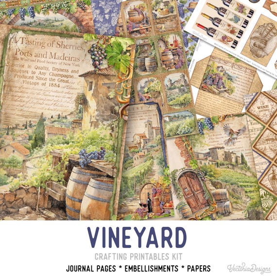 Vineyard Junk Journal Kit (Standard) - Printable Pages, Papers and Embellishments for Crafting - 003467