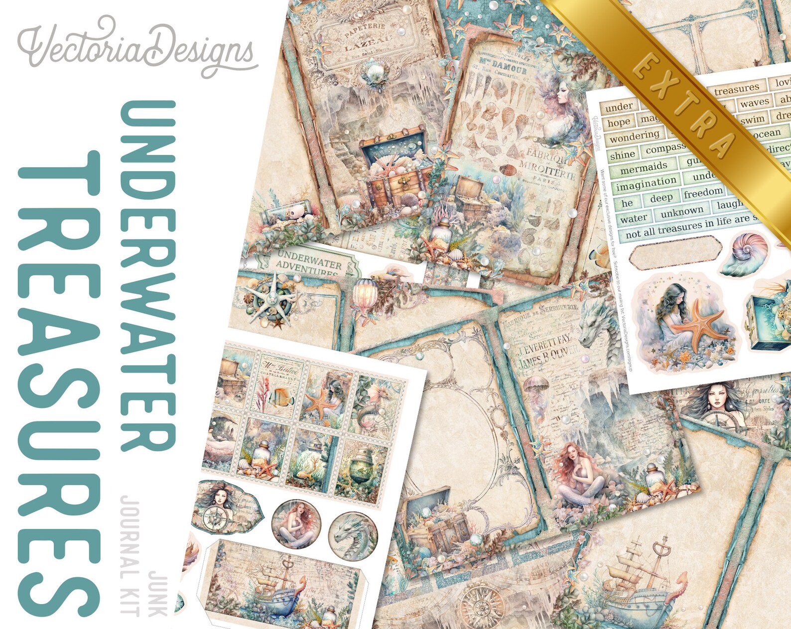 Mermaids Junk Journal Kit DELUXE Mermaid Realms Crafting Printables Kit ...