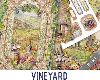 Vineyard Junk Journal Kit MINI, Wine Crafting Printables Vineyard Embellishments Printable Paper Vintage Junk Journal Wine Journal 003712