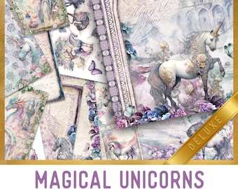 Magical Unicorns DELUXE Junk journal Kit Crafting Printables Kit Unicorn Junk Journal Embellishments Unicorn Paper Craft Kits DIY - 003008