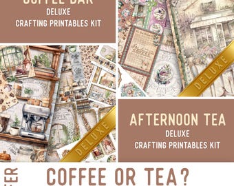 Coffee or Tea Offer, Crafting Printables, Coffee Papers, Tea Journal kit, Tea Paper, Journal Pages, High Tea Ephemera, Craft Kit 003612