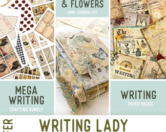 Writing Lady Offer, Crafting Printables, Writing Journal Kit, Writing Papers, Mega Bundle, Journal Pages, Journal Ephemera, Craft Kit 002324