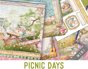 Picnic Days Junk Journal Kit MINI, Picnic Junk Journal Crafting Printables Picnic Journal Picnic Embellishments Paper Craft 003832