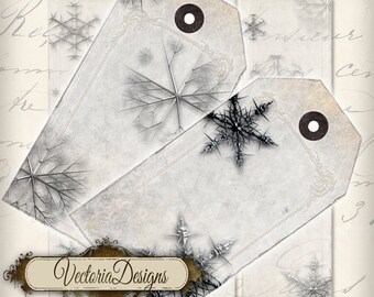 Christmas Tags Printable, Snowflake Tags, Christmas Art, Snowflake Digital, Christmas Labels, Christmas Decoration, Snowflake Labels 000214