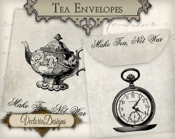 Tea Bag Envelope Make Tea Not War printable paper craft art hobby crafting scrapbooking instant download digital collage sheet - VD0607
