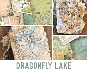 Dragonfly Lake Crafting Printables Kit, Printable Journal Ephemera, Craft Kits, Paper Pack, Junk Journal Kit, Printable Papers - 002306