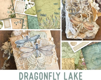 Dragonfly Lake Crafting Printables Kit, Printable Journal Ephemera, Craft Kits, Paper Pack, Junk Journal Kit, Printable Papers - 002306