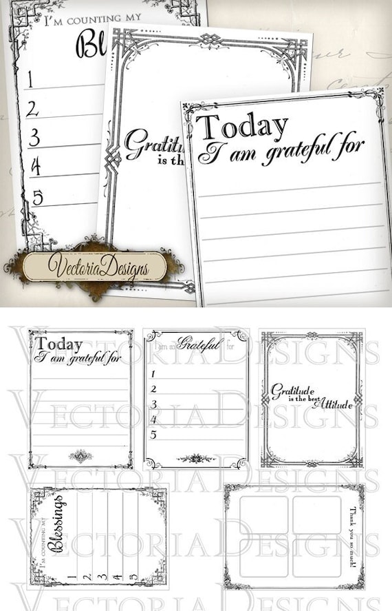 Gratitude Journal Cards Printable, Scrapbook Embellishments (JPG, PDF) - 000524