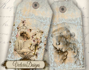 Vintage Women Tags, Mother's Day Gift, Shabby Elegant Tags, Printable Shabby Tags, Vintage Gift Tags, Junk Journal Embellishments - 000107